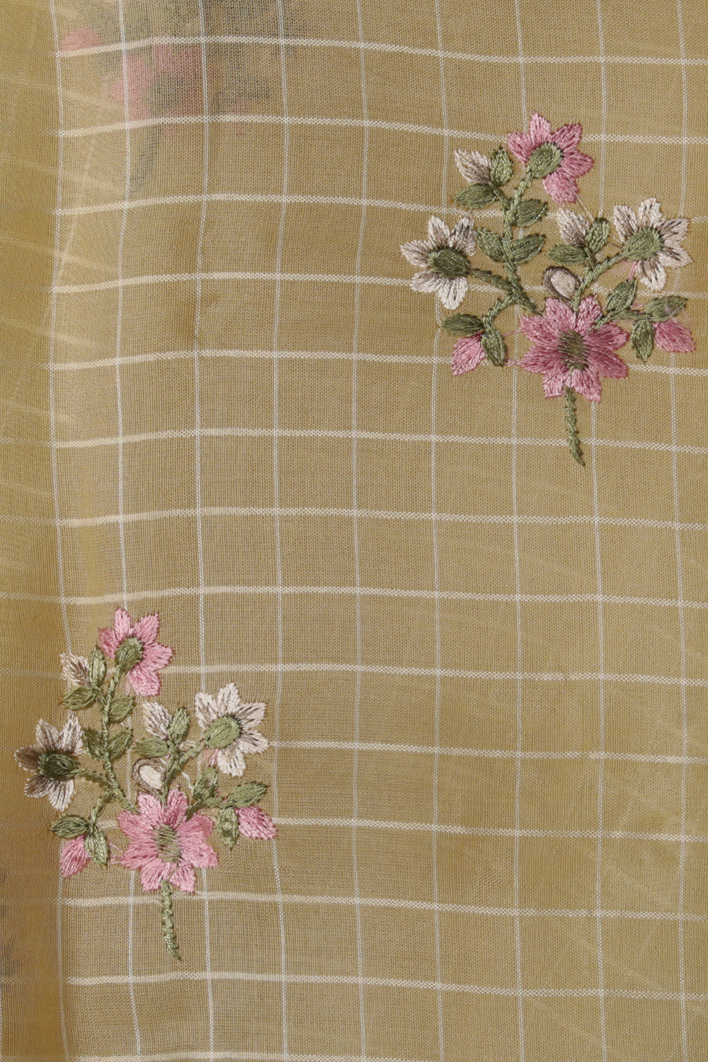 Image of A Beautiful Embroidered Flowers Kora Silk Saree