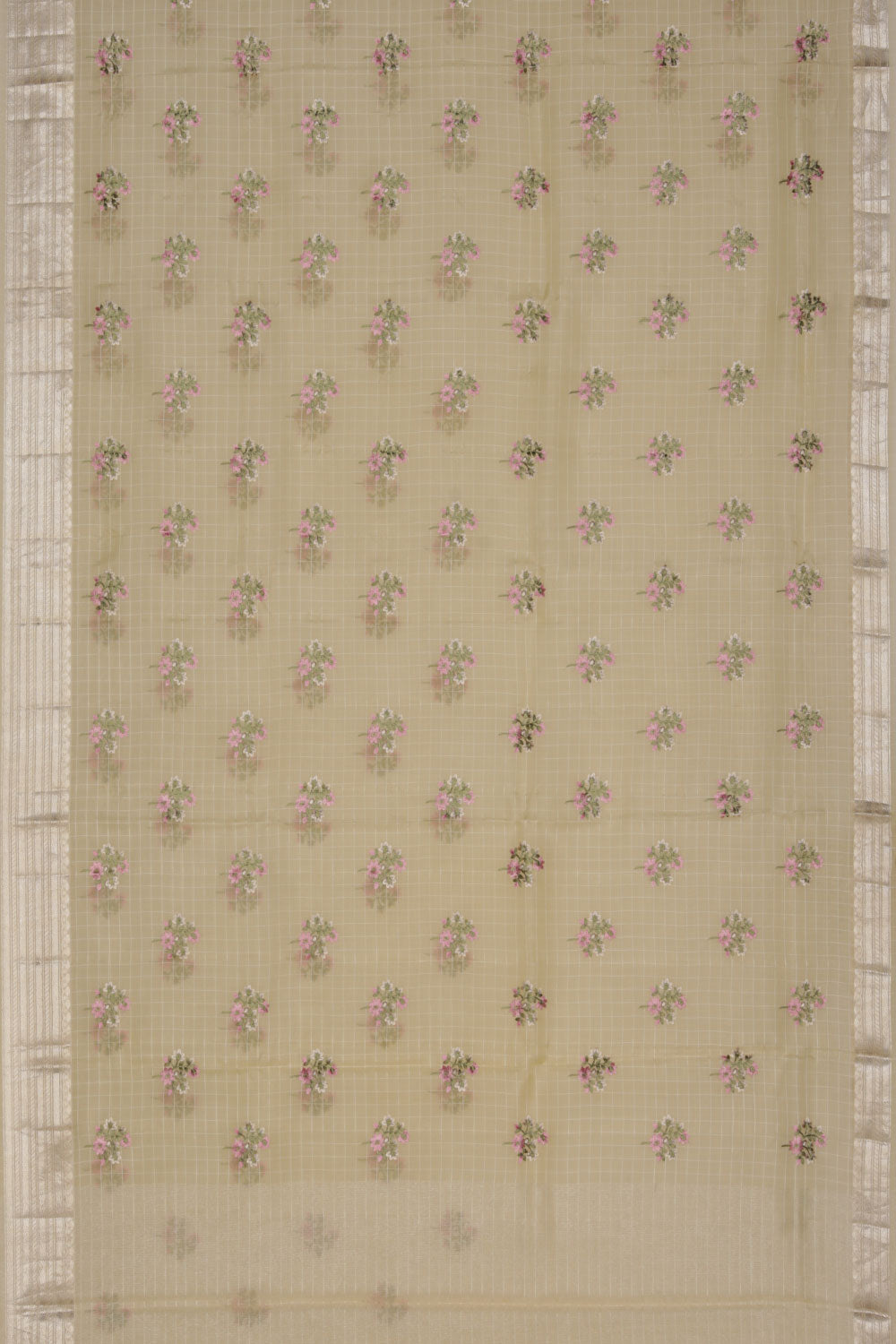 Image of A Beautiful Embroidered Flowers Kora Silk Saree