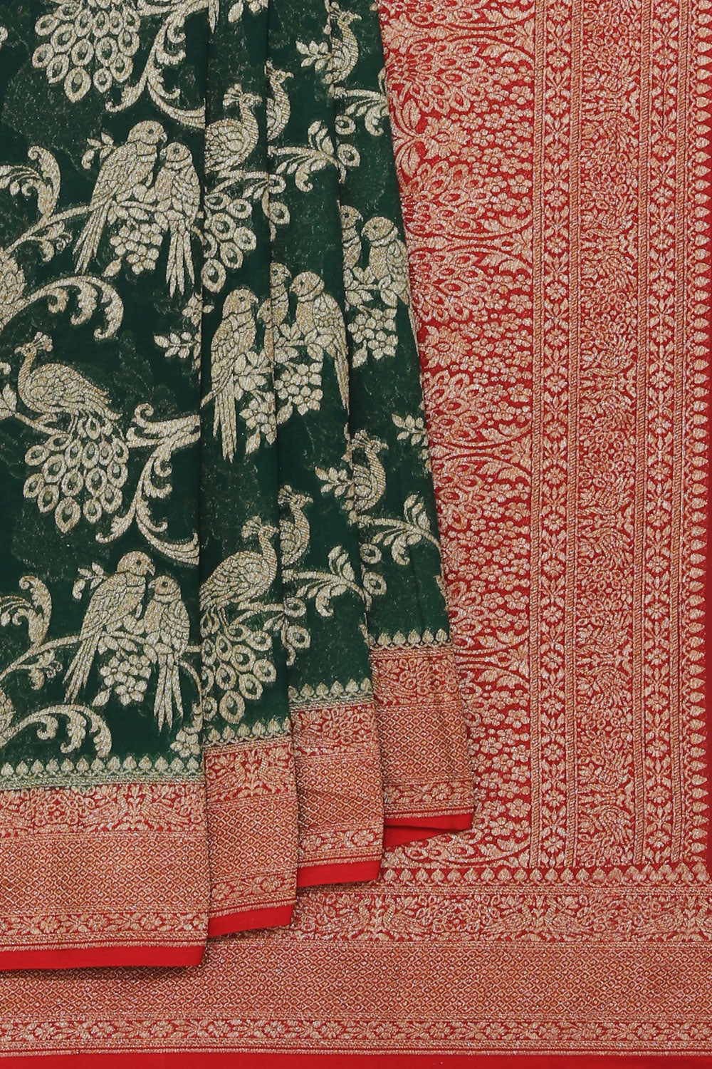 Collection of Banarasi Georgette Bottle Green Saree in a gallery layout