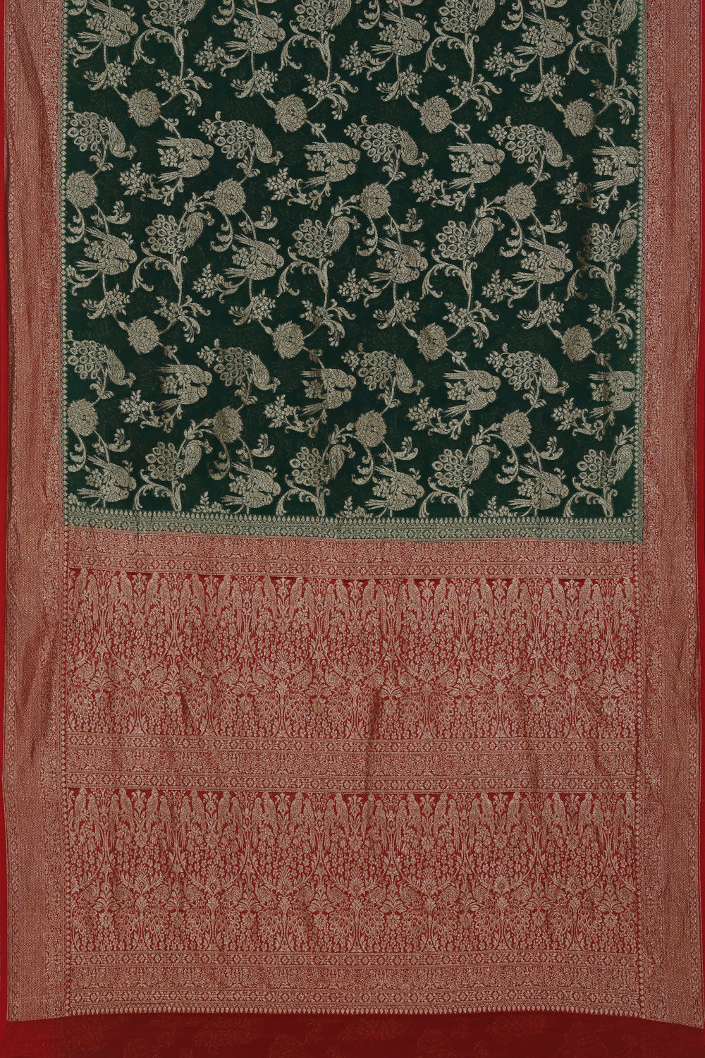 Collection of Banarasi Georgette Bottle Green Saree in a gallery layout