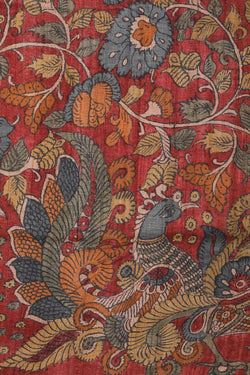 Collection of Tussar Kalamkari Hand-Painted Red Saree in a gallery layout