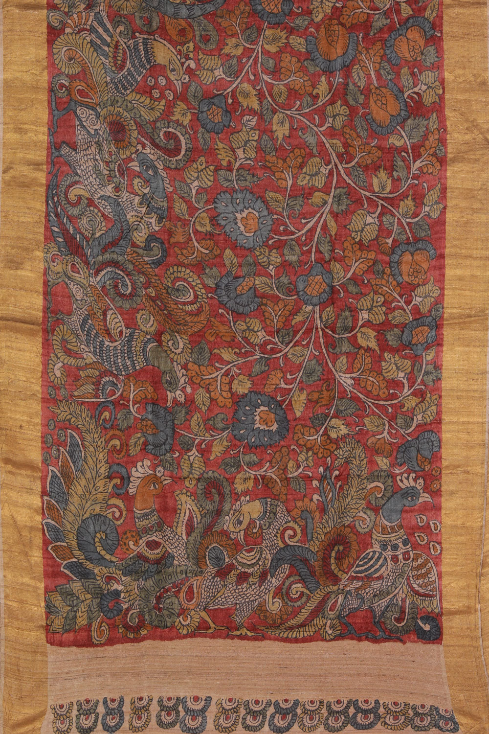 Collection of Tussar Kalamkari Hand-Painted Red Saree in a gallery layout