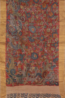 Collection of Tussar Kalamkari Hand-Painted Red Saree in a gallery layout