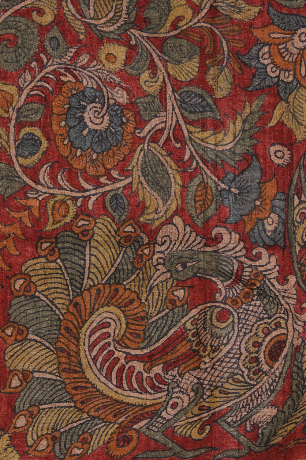 Collection of Tussar Kalamkari Hand-Painted Red Saree in a gallery layout