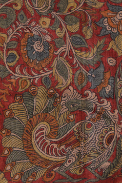 Collection of Tussar Kalamkari Hand-Painted Red Saree in a gallery layout