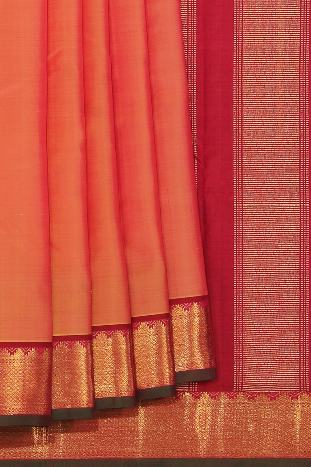 Collection of Arani Silk Coral-Peach Saree in a gallery layout