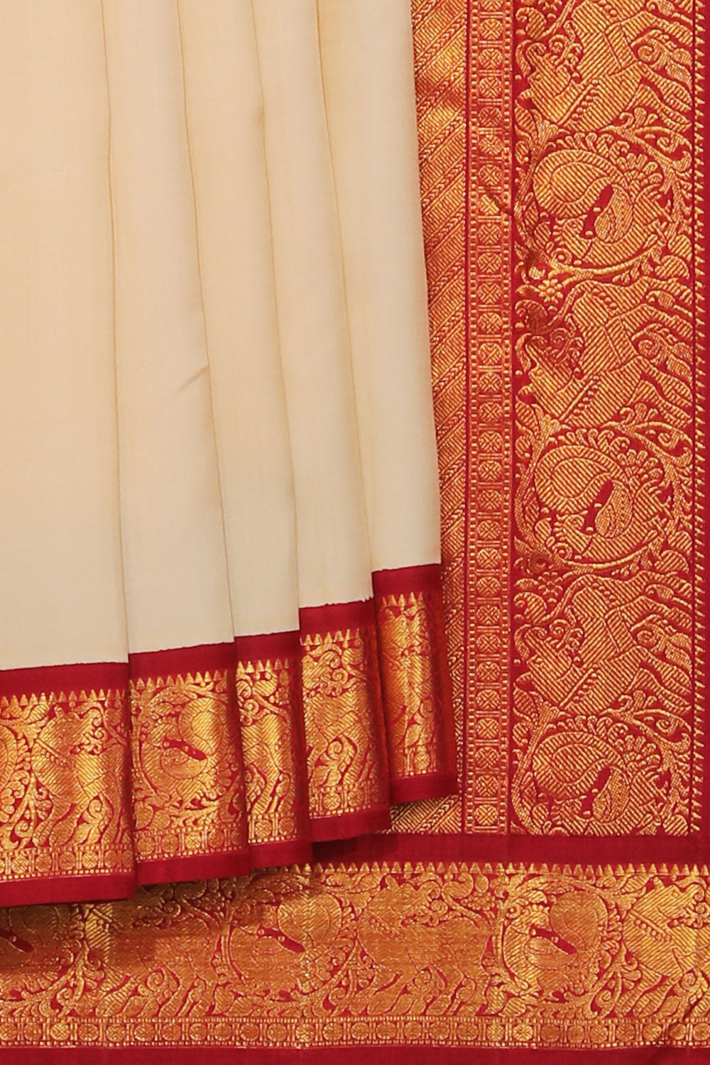 Collection of Arani Silk Cream Saree in a gallery layout