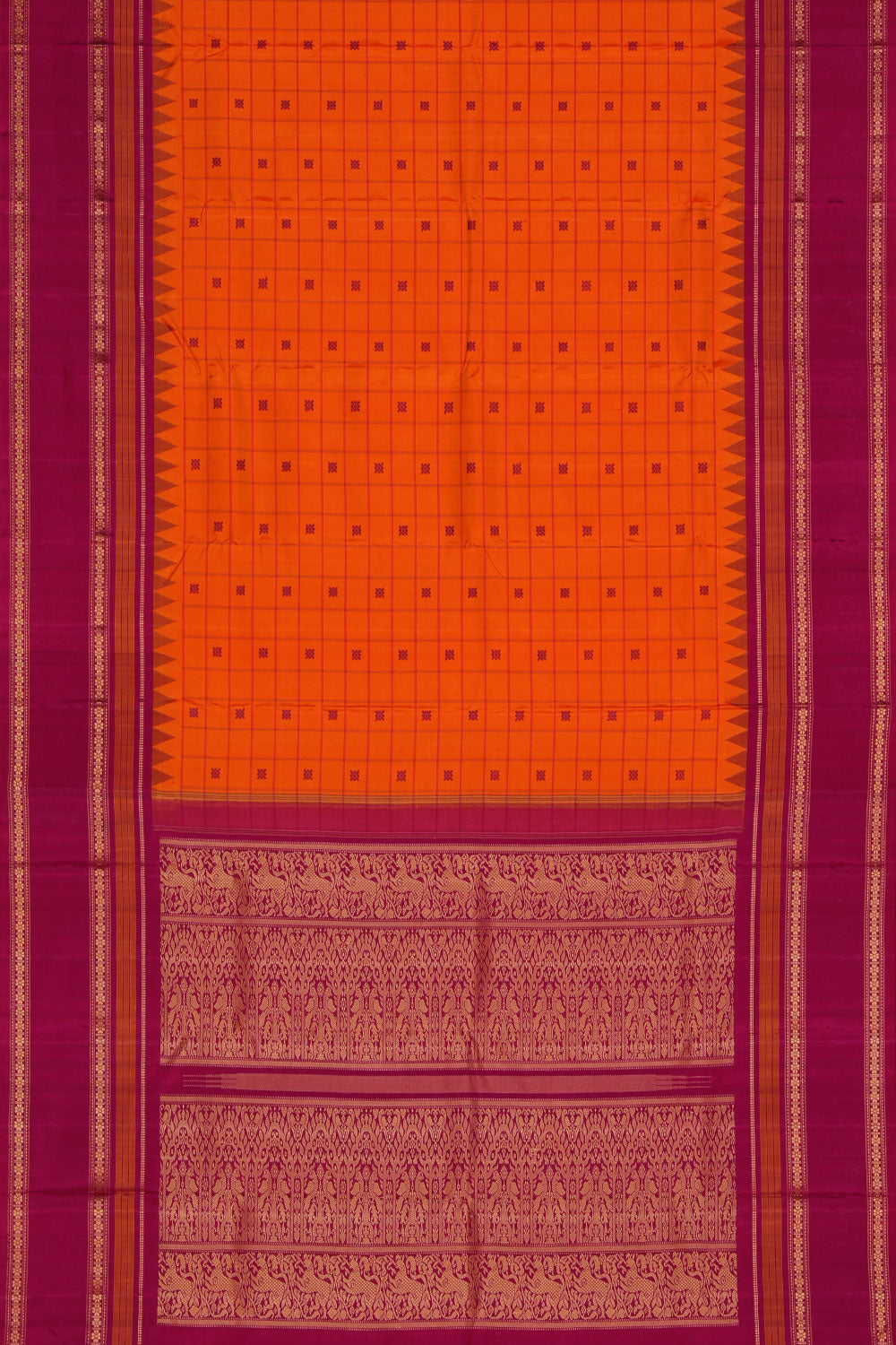 Kanchipuram Silk Orange Saree