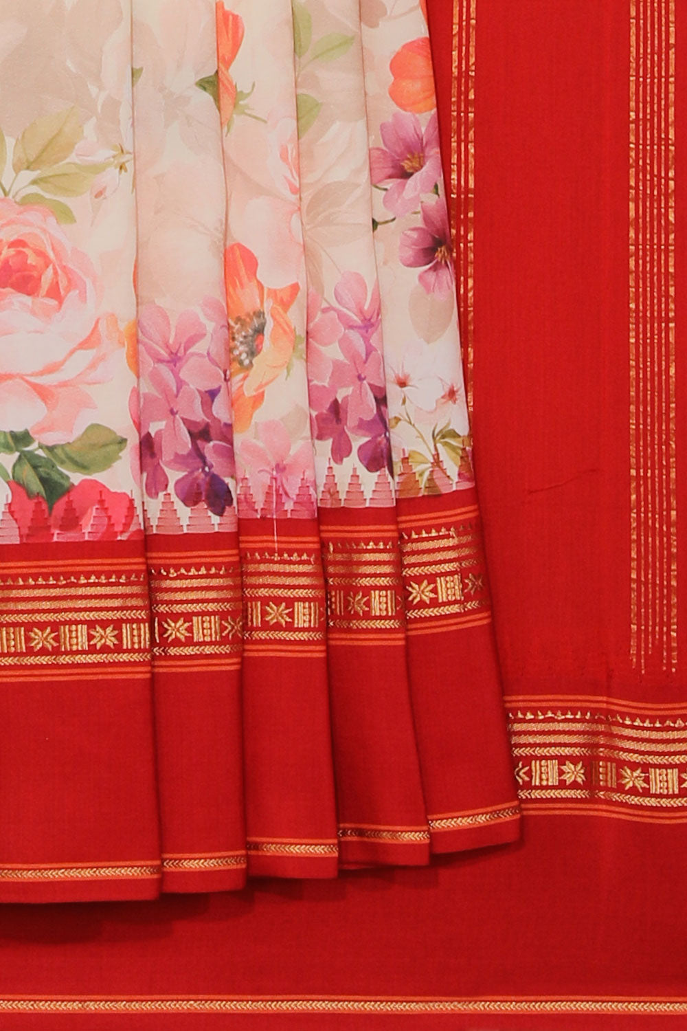 Collection of Contemporary Style Silk Floral Print Saree in a gallery layout