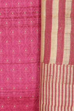 Image of Tussar Silk Unstitched Suit With Dupatta (3 Pcs Set)