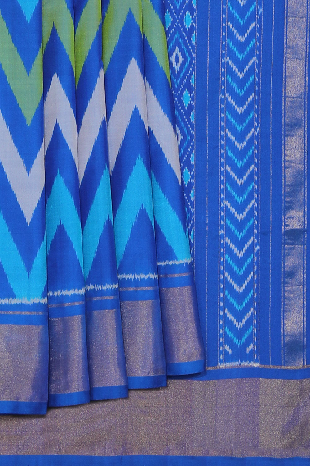 Collection of Pochampally Silk Ikat Blue Saree in a gallery layout