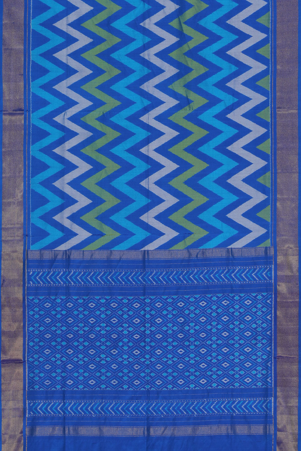 Collection of Pochampally Silk Ikat Blue Saree in a gallery layout