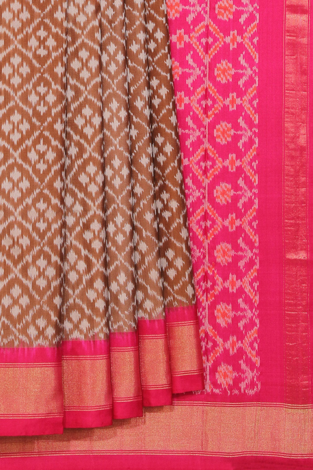 Collection of Pochampally Silk Ikat Brown Saree in a gallery layout