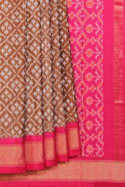 Collection of Pochampally Silk Ikat Brown Saree in a gallery layout