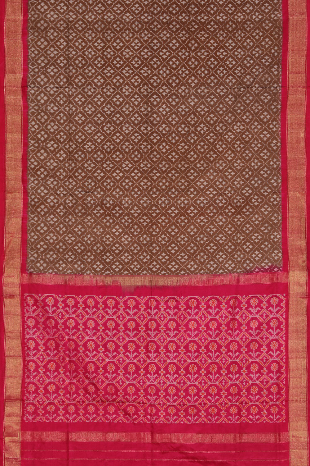 Collection of Pochampally Silk Ikat Brown Saree in a gallery layout