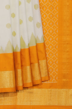 Collection of Pochampally Silk Ikat White Saree in a gallery layout