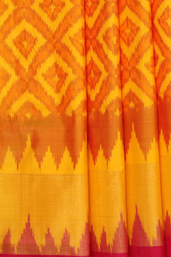 Collection of Pochampally Silk Ikat Mustard Saree in a gallery layout