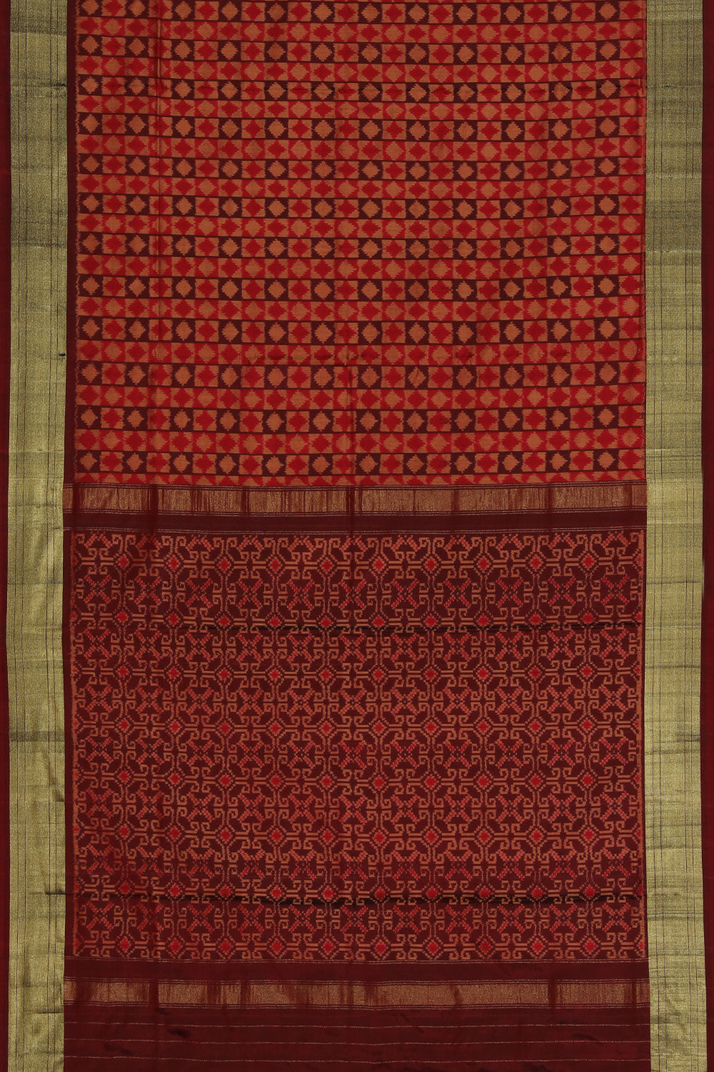 Collection of Pochampally Silk Ikat Red Saree in a gallery layout