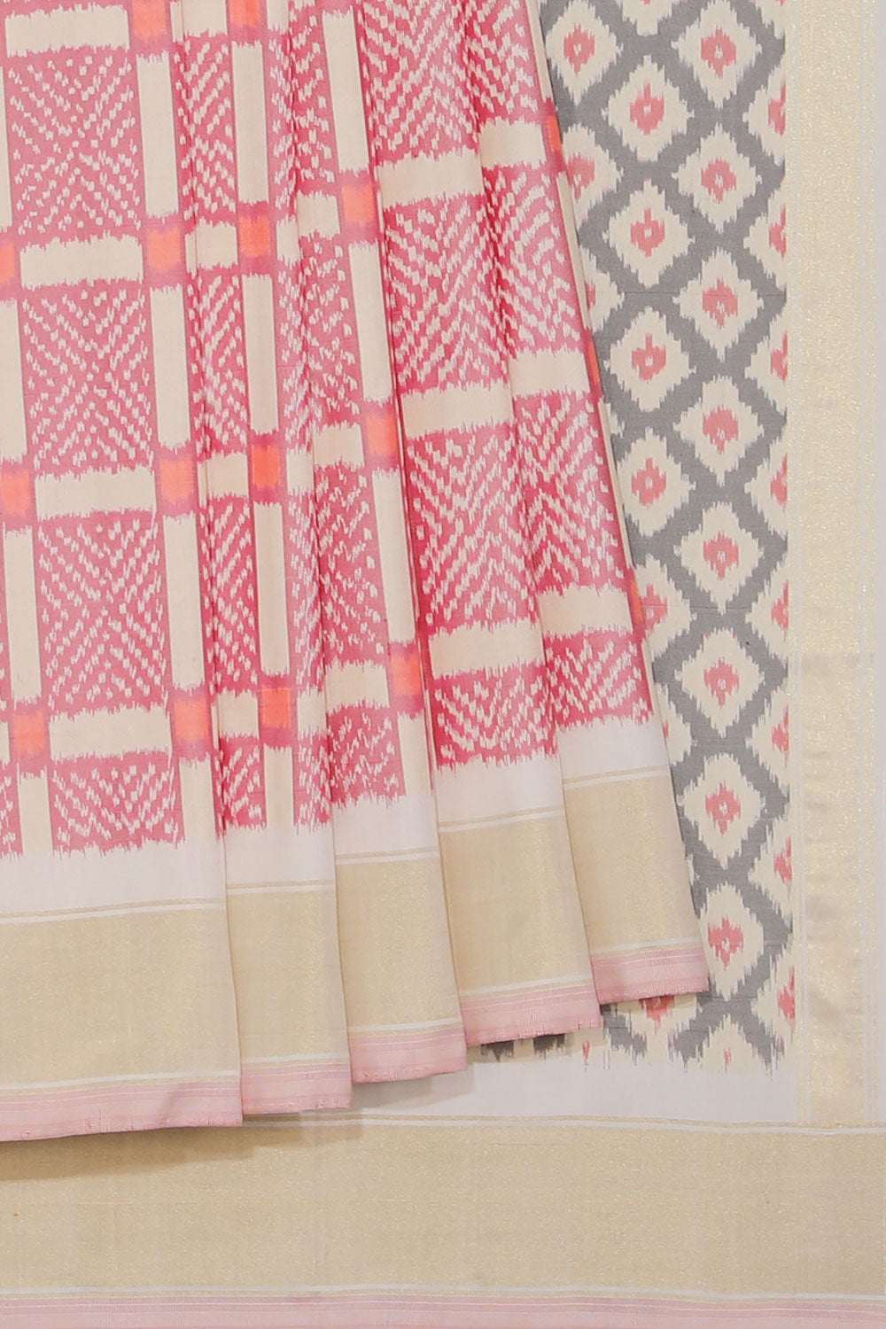 Collection of Pochampally Silk Ikat Pink Saree in a gallery layout