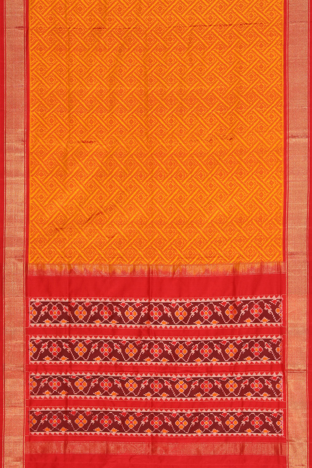 Image of Pochampally Silk Ikat Orange Saree