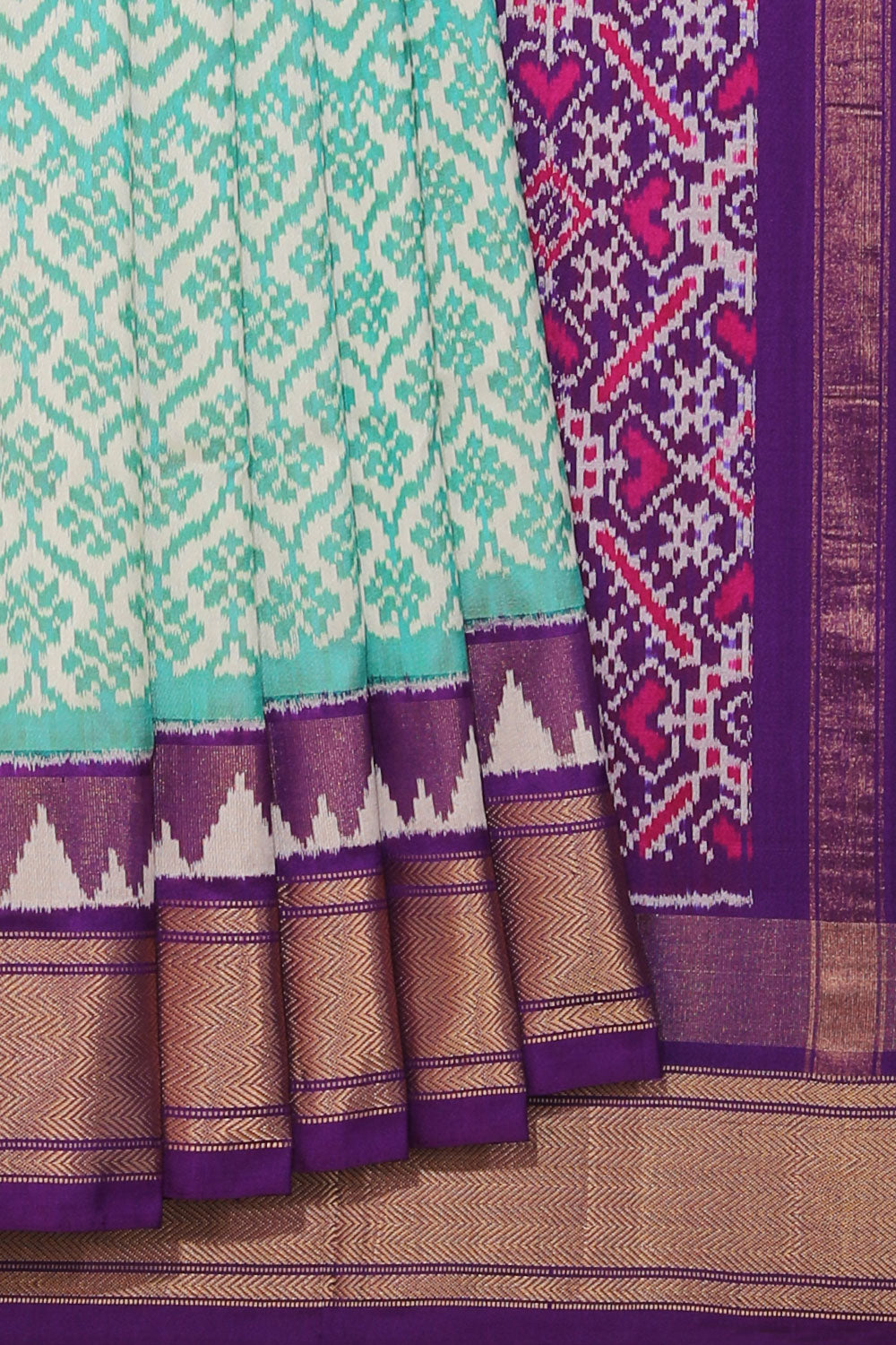 Collection of Pochampally Silk Ikat Sea Green Saree in a gallery layout