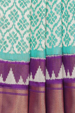 Collection of Pochampally Silk Ikat Sea Green Saree in a gallery layout