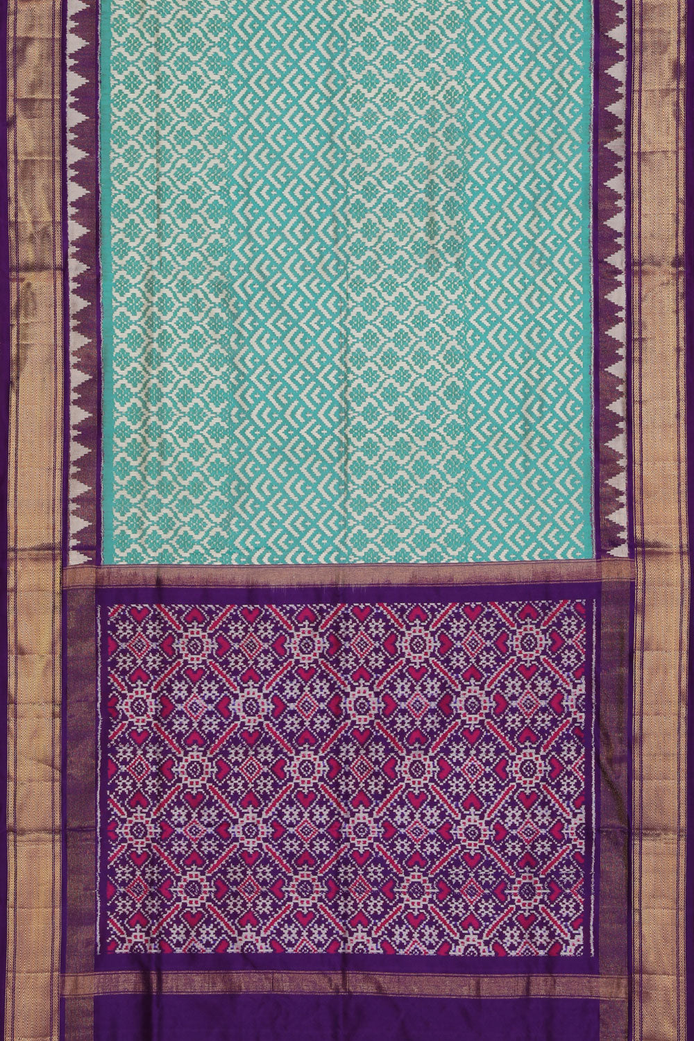 Image of Pochampally Silk Ikat Sea Green Saree