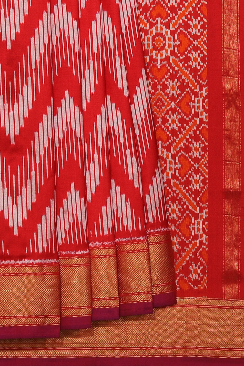 Collection of Pochampally Silk Ikat Red Saree in a gallery layout