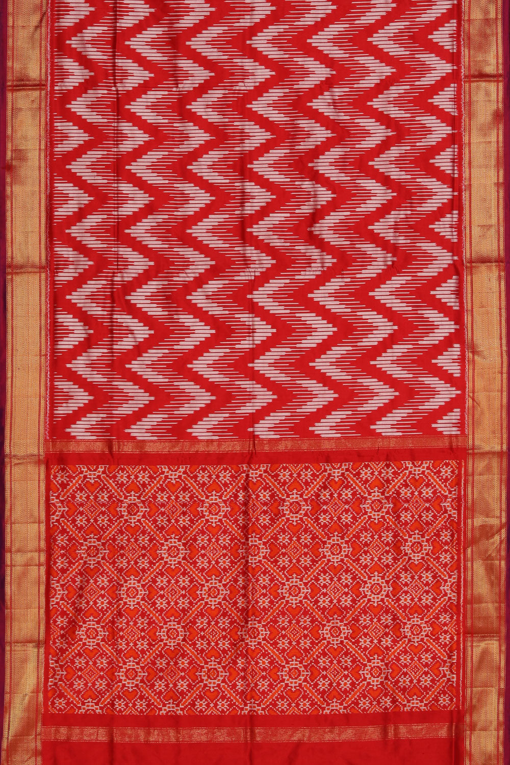 Collection of Pochampally Silk Ikat Red Saree in a gallery layout