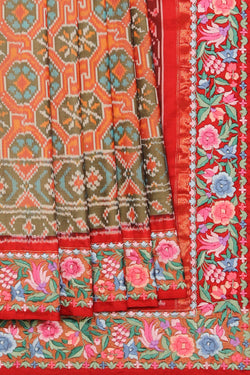 Collection of Pochampally Silk Ikat Coral-Orange Saree in a gallery layout