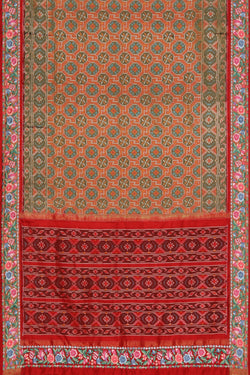 Collection of Pochampally Silk Ikat Coral-Orange Saree in a gallery layout