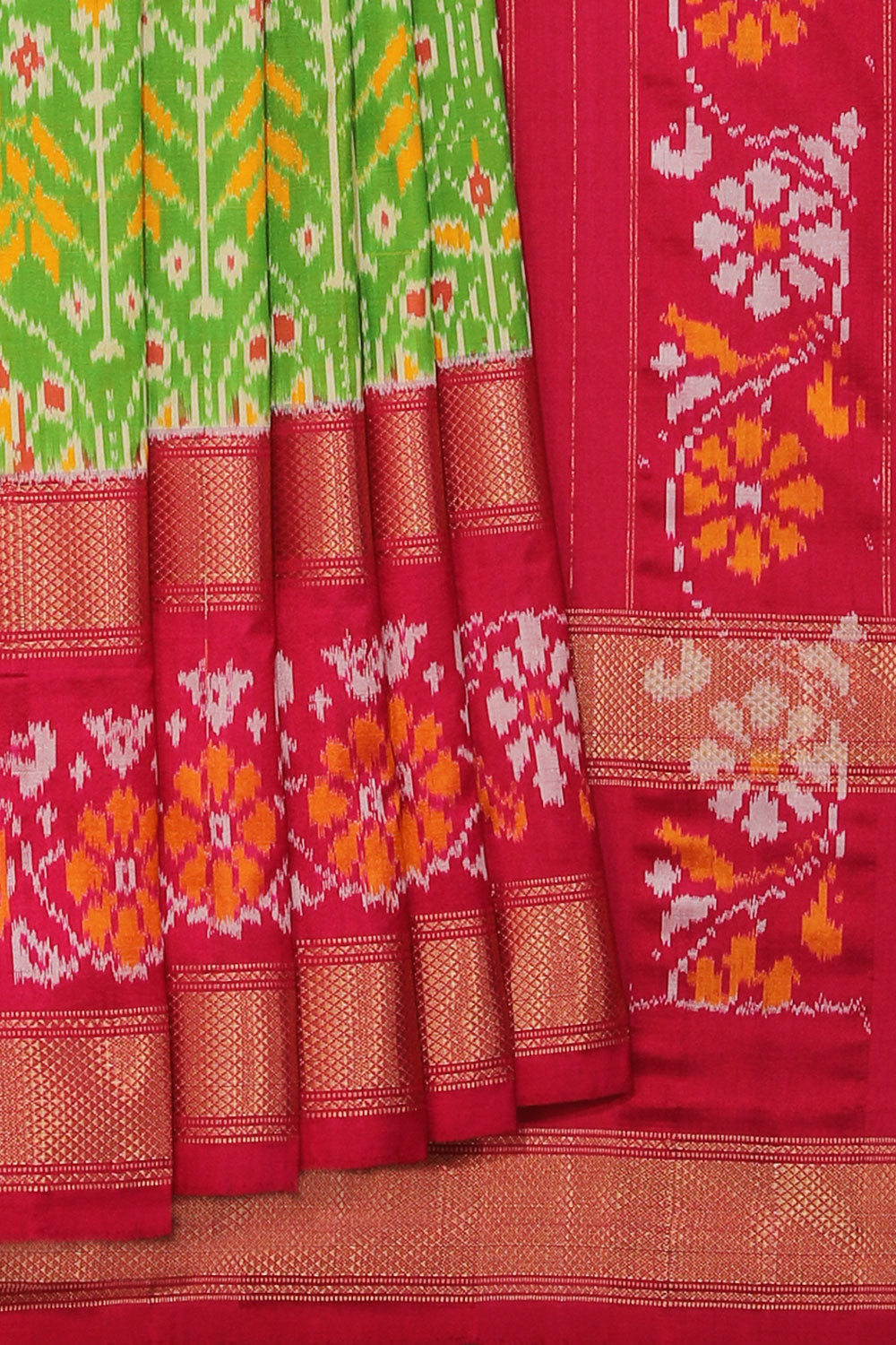 Collection of Pochampally Silk Ikat Green Saree in a gallery layout