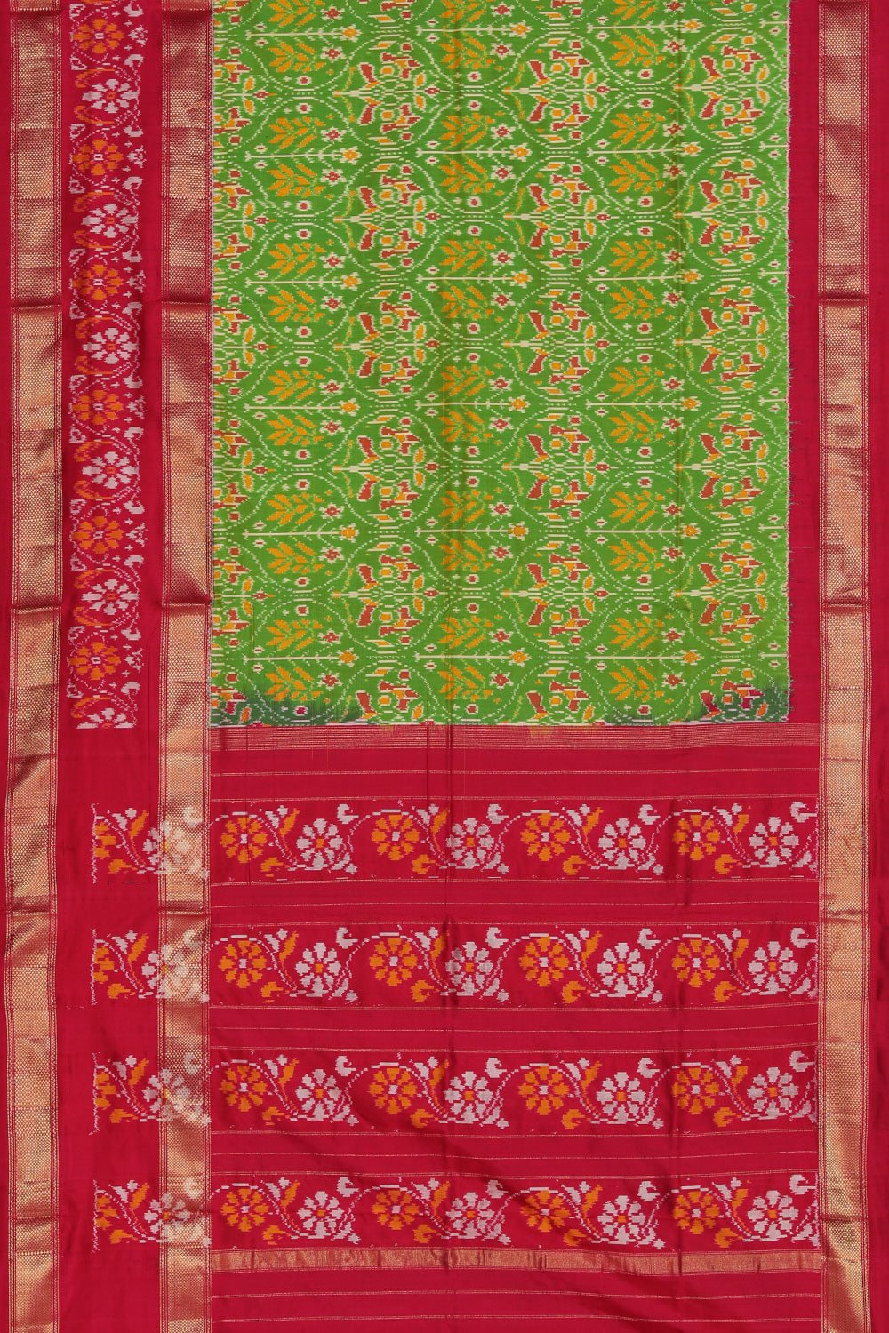 Collection of Pochampally Silk Ikat Green Saree in a gallery layout