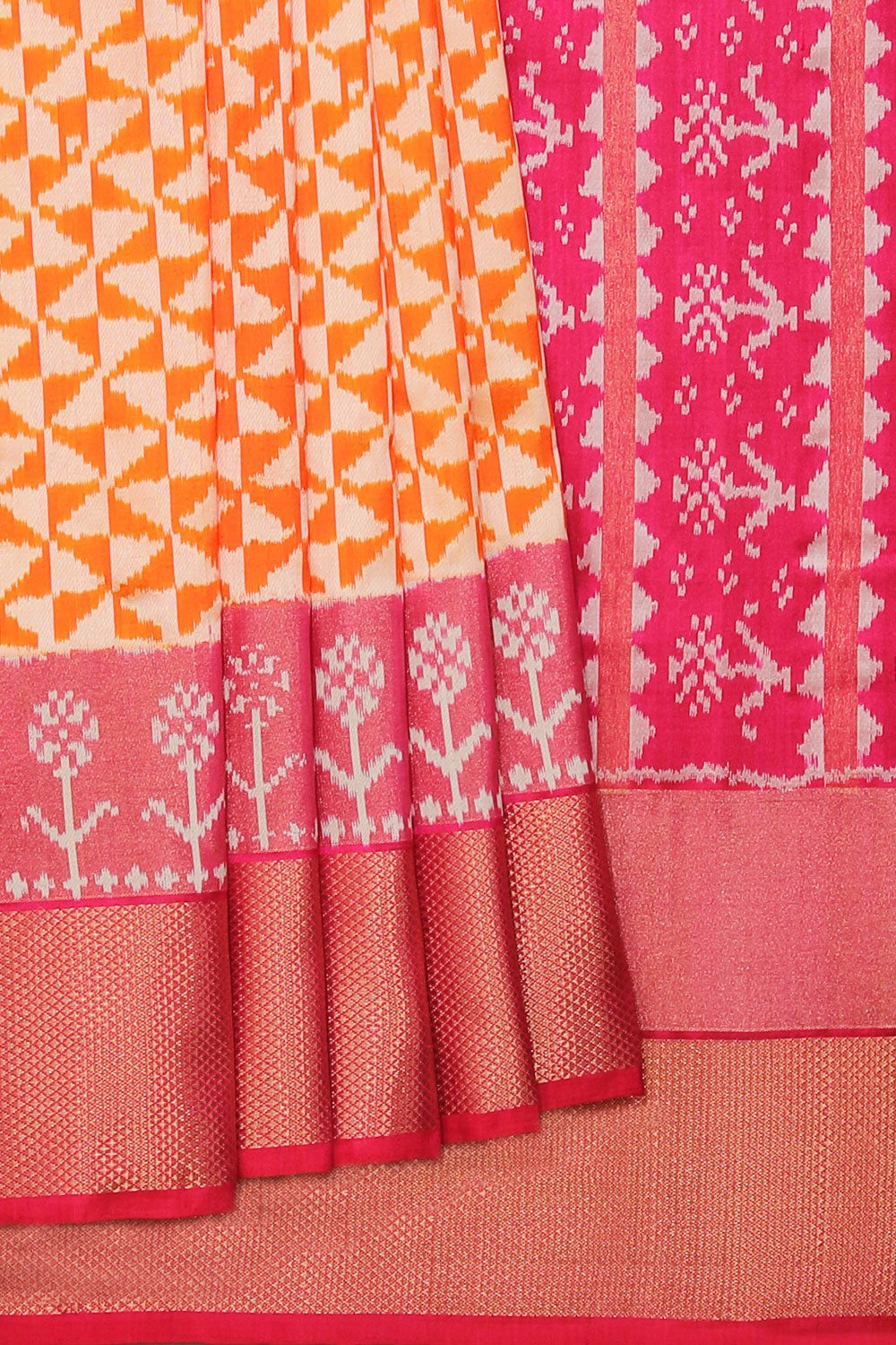 Collection of Pochampally Silk Ikat Orange Saree in a gallery layout