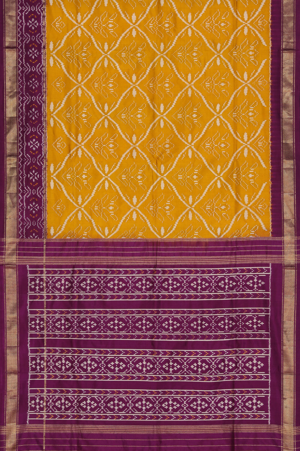 Collection of Pochampally Silk Ikat Fenugreek Yellow Saree in a gallery layout