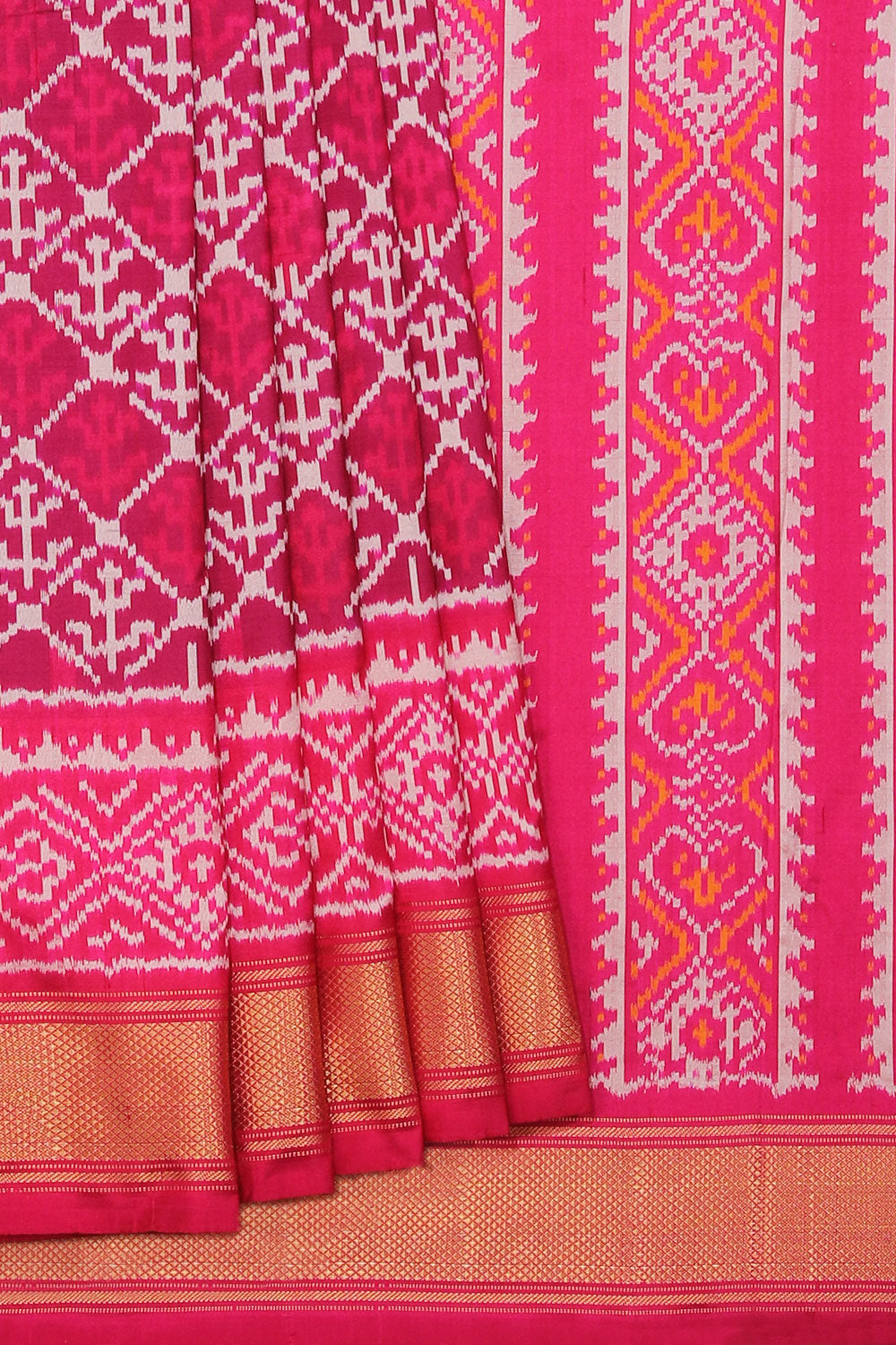 Collection of Pochampally Silk Ikat Magenta-Pink Saree in a gallery layout