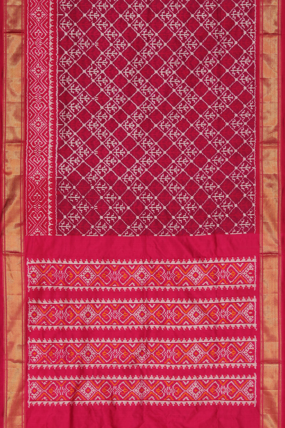 Collection of Pochampally Silk Ikat Magenta-Pink Saree in a gallery layout