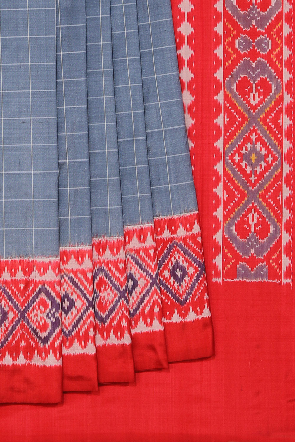 Collection of Pochampally Silk Ikat Grey Saree in a gallery layout