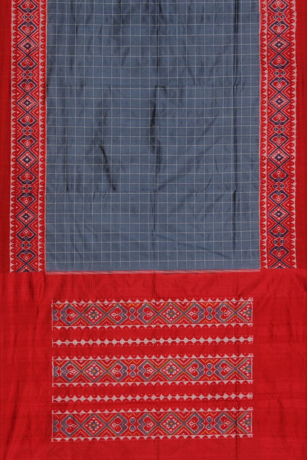 Collection of Pochampally Silk Ikat Grey Saree in a gallery layout