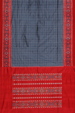 Collection of Pochampally Silk Ikat Grey Saree in a gallery layout