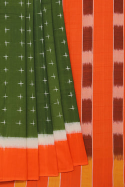 Collection of Pochampally Cotton Ikat Green Saree in a gallery layout