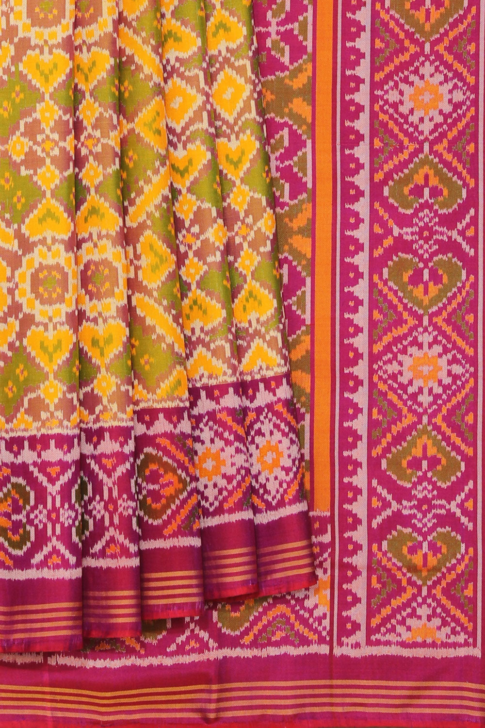 Collection of Rajkot Patola Silk Yellow Saree in a gallery layout