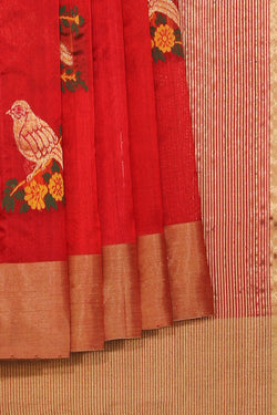 Collection of Chanderi Red Saree in a gallery layout