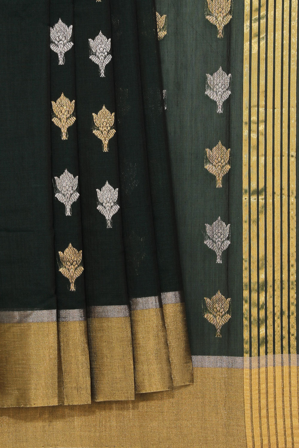 Collection of Chanderi Bottle-Green Saree in a gallery layout