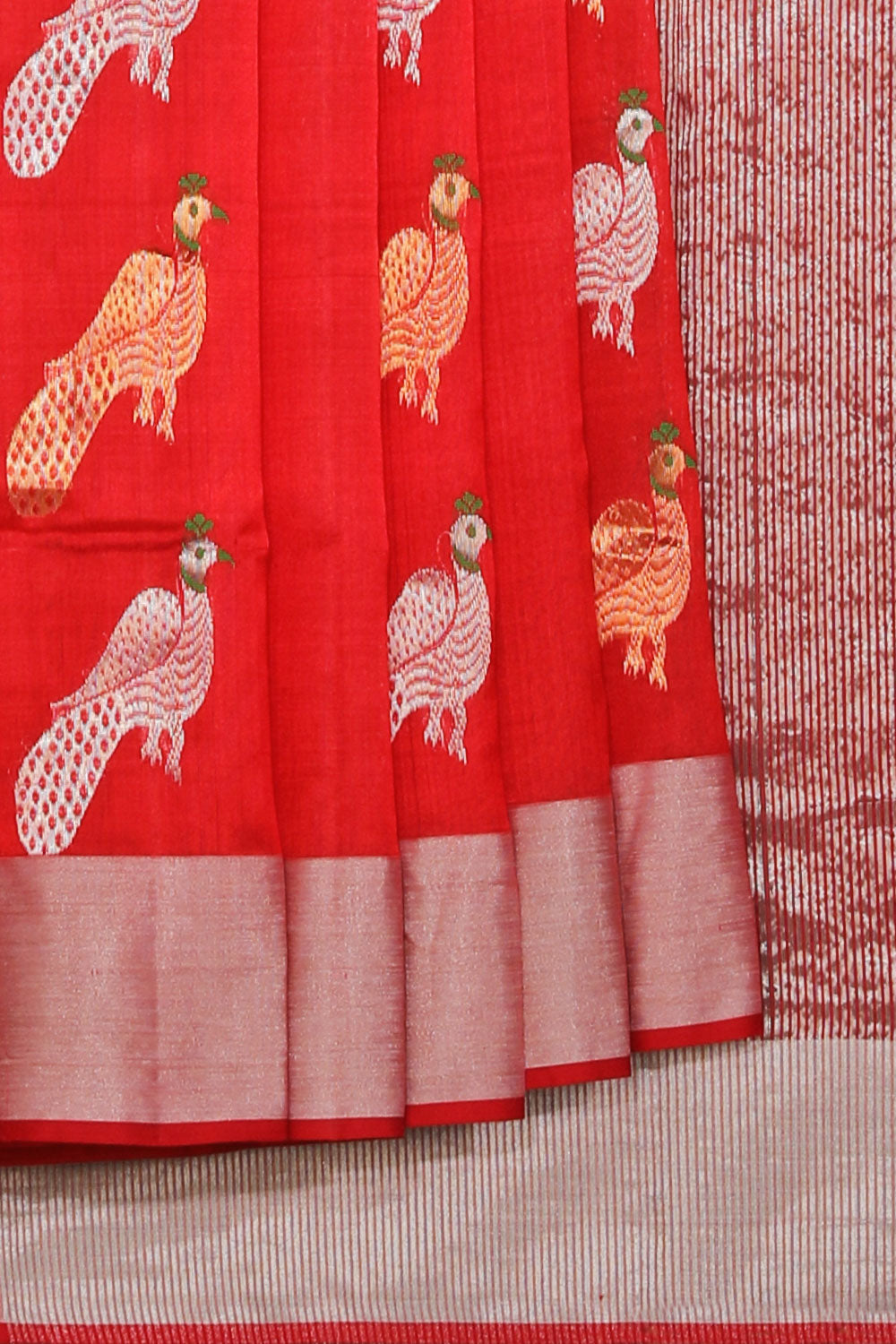 Collection of Chanderi Ruby-Red Saree in a gallery layout