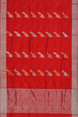 Collection of Chanderi Ruby-Red Saree in a gallery layout