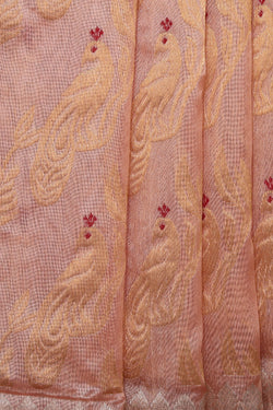 Image of Chanderi Cotton Silk Peach Saree