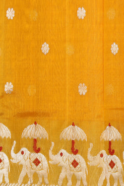 Collection of Chanderi Cotton Silk Yellow Saree in a gallery layout