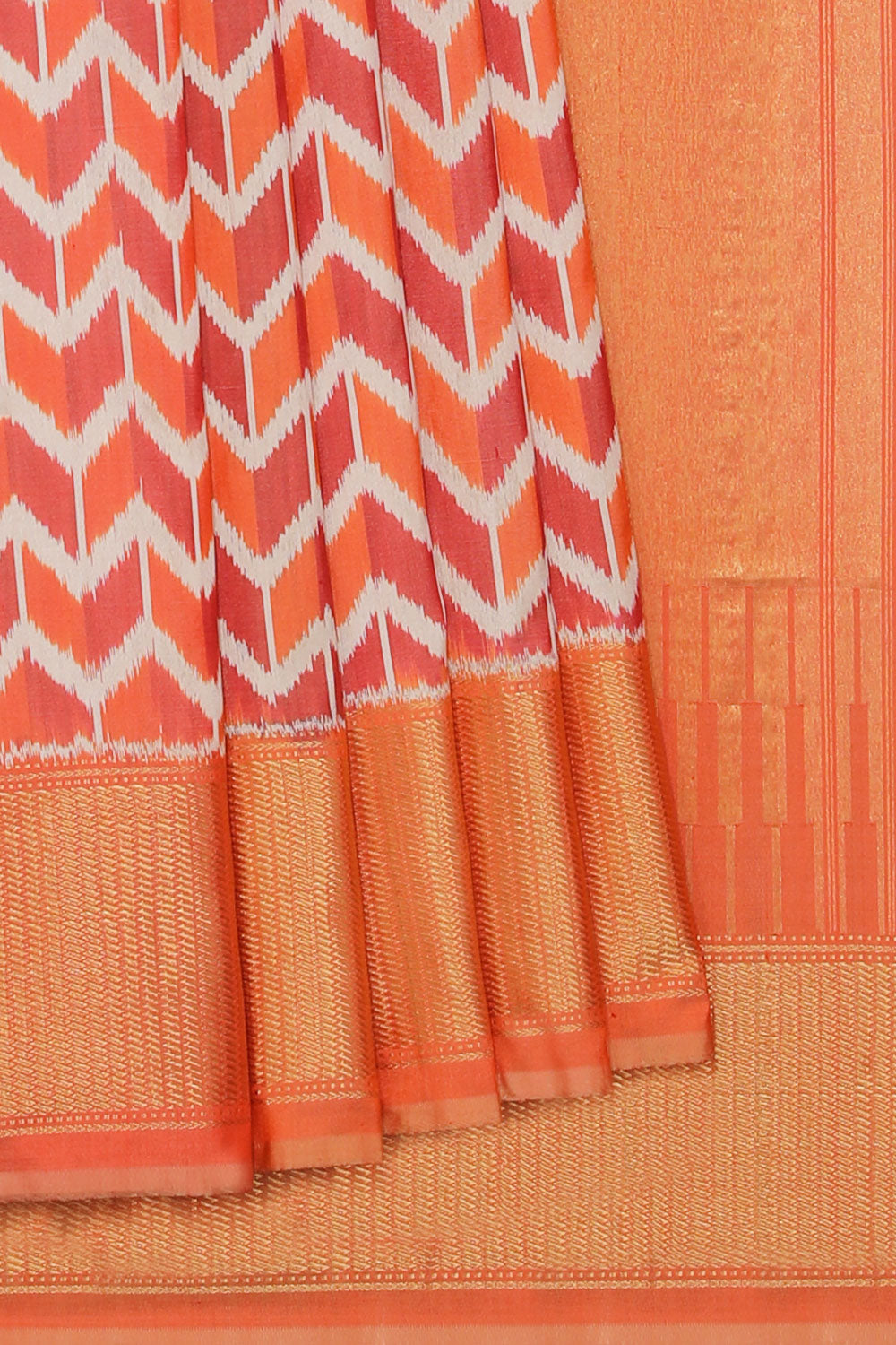 Collection of Pochampally Silk Ikat Peach Saree in a gallery layout