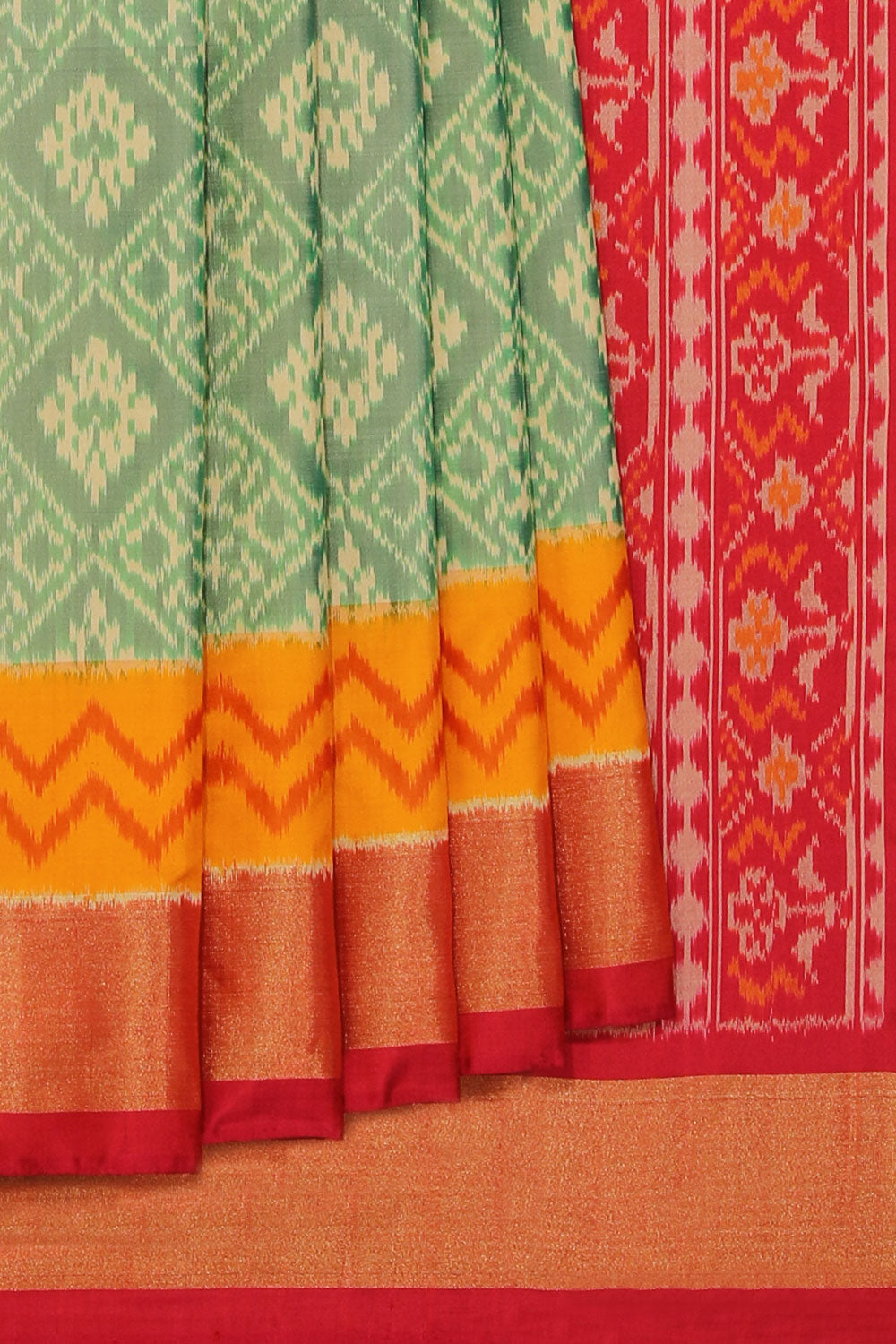 Collection of Pochampally Silk Ikat Sage Green Saree in a gallery layout